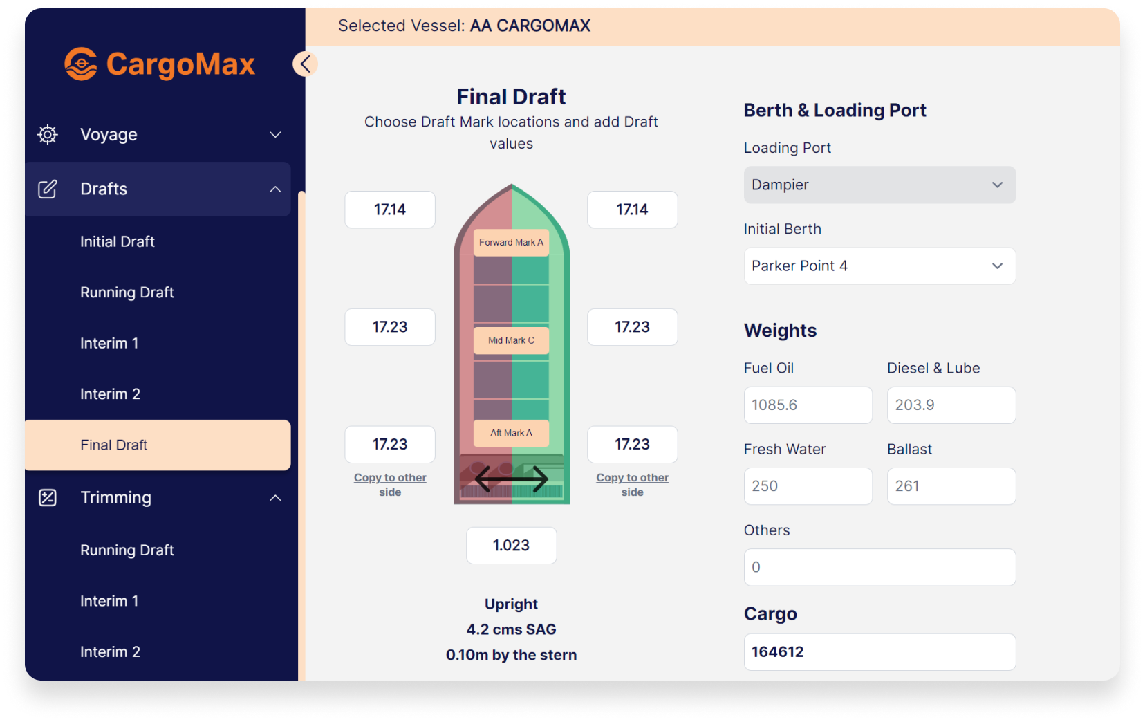 CargoMax application interface